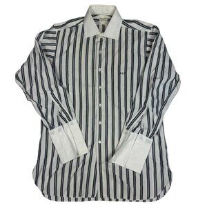 Harvie & Hudson Dress shirt French Cuff Black  Striped Bespoke Men's 16 Nice